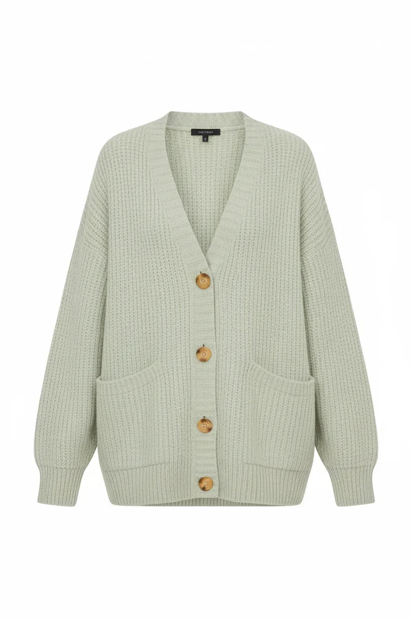 Pale Green Cardigan - Front View Studio
