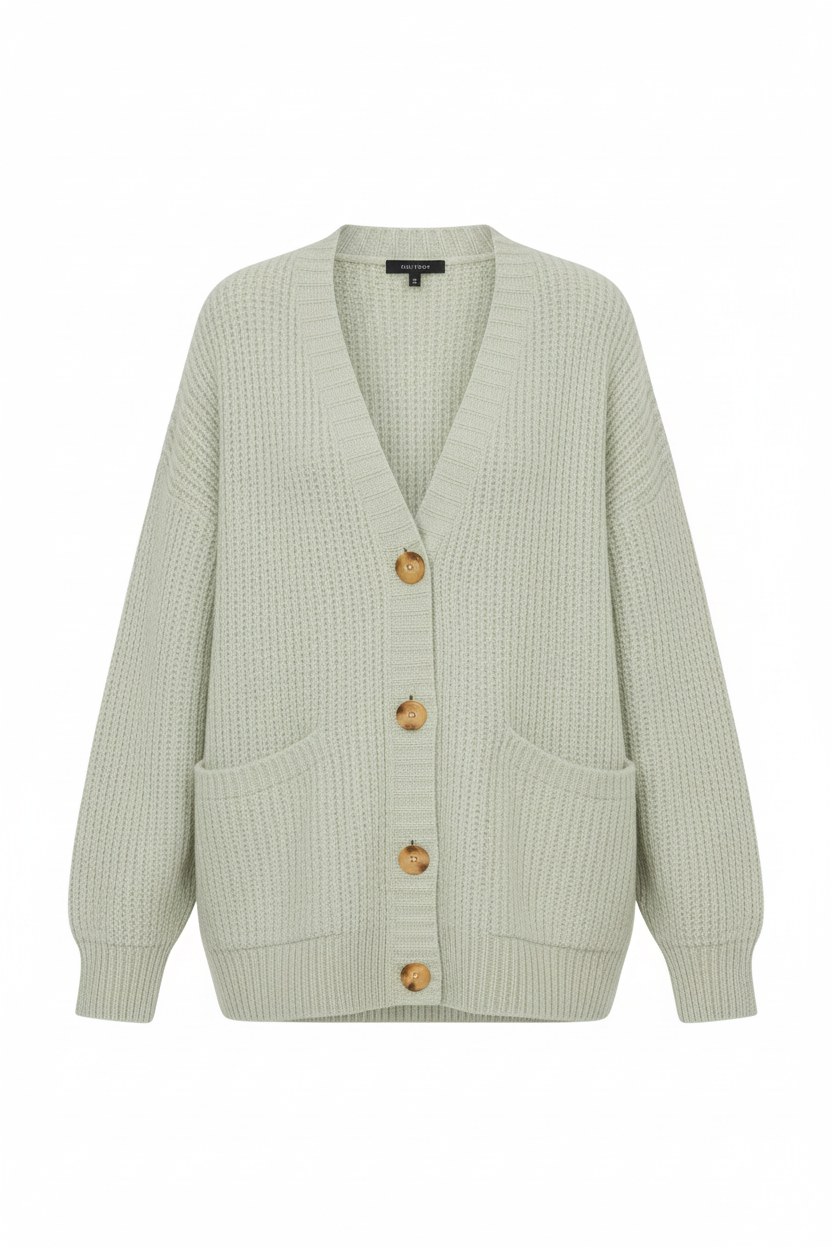 Pale Green Cardigan - Front View Studio