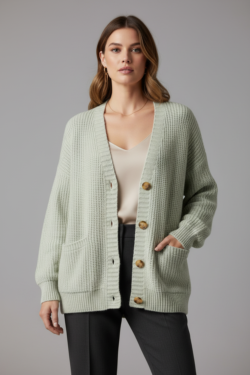 Pale Green Cardigan - Front View