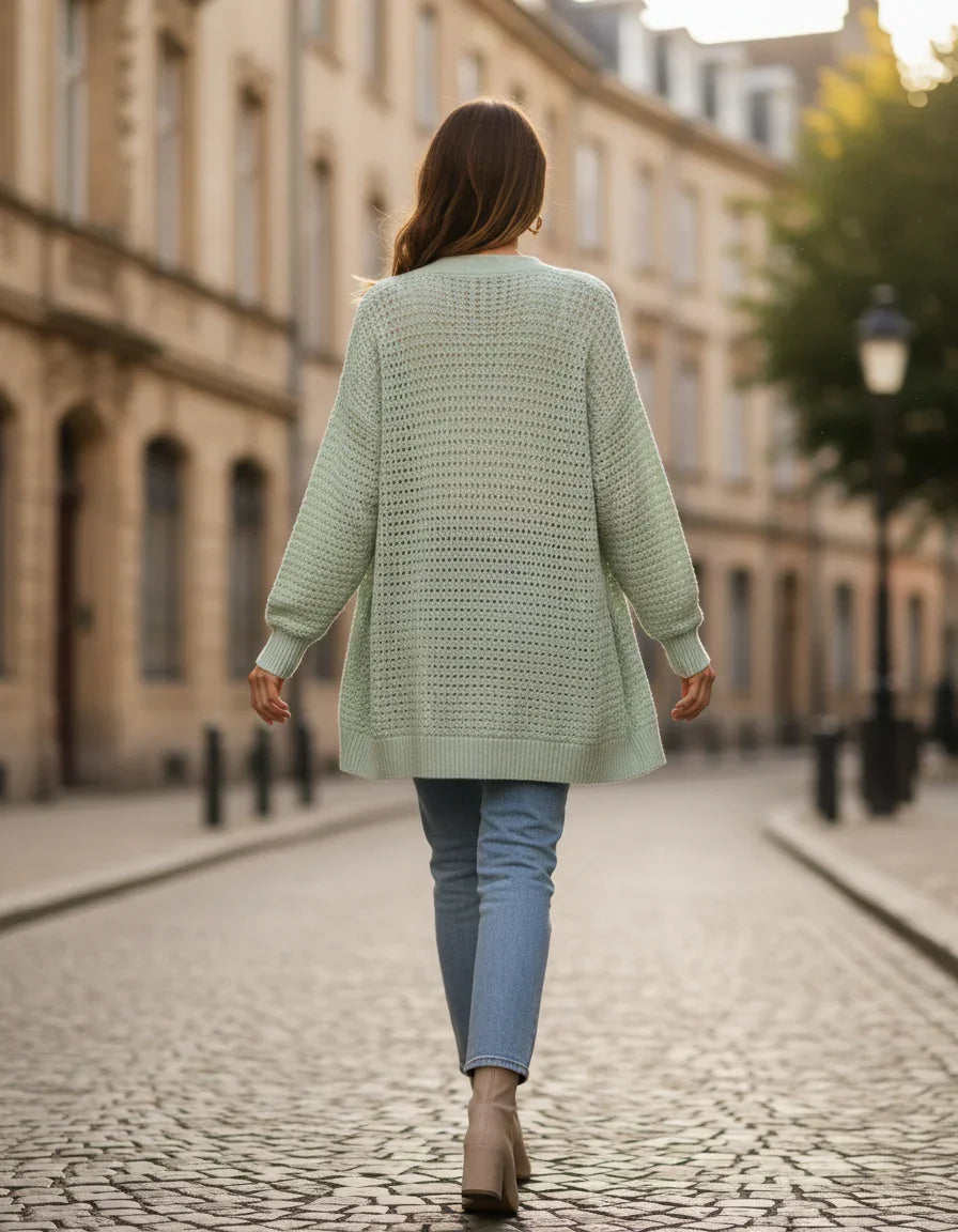 Pale Green Cardigan Lifestyle - Back View