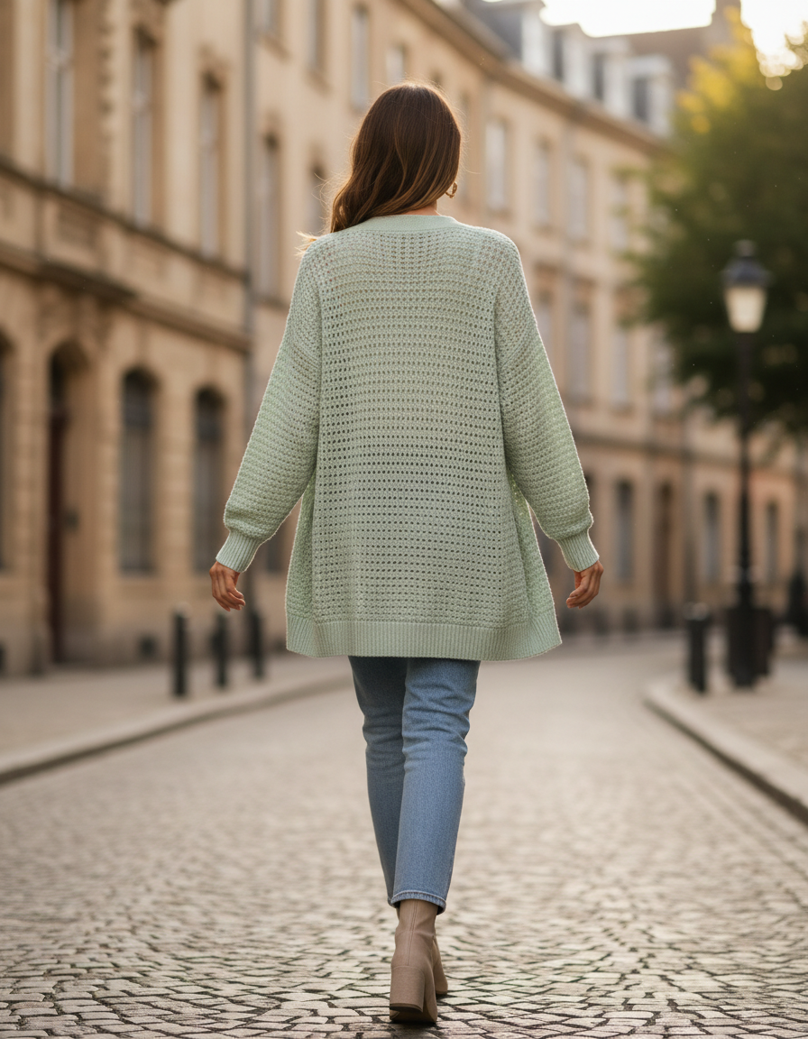 Pale Green Cardigan Lifestyle - Back View