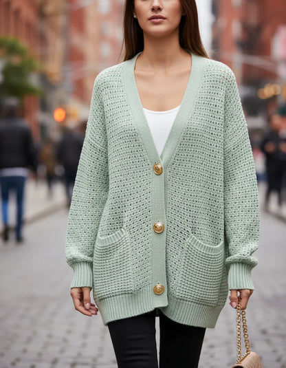 Pale Green Cardigan Lifestyle - Detail