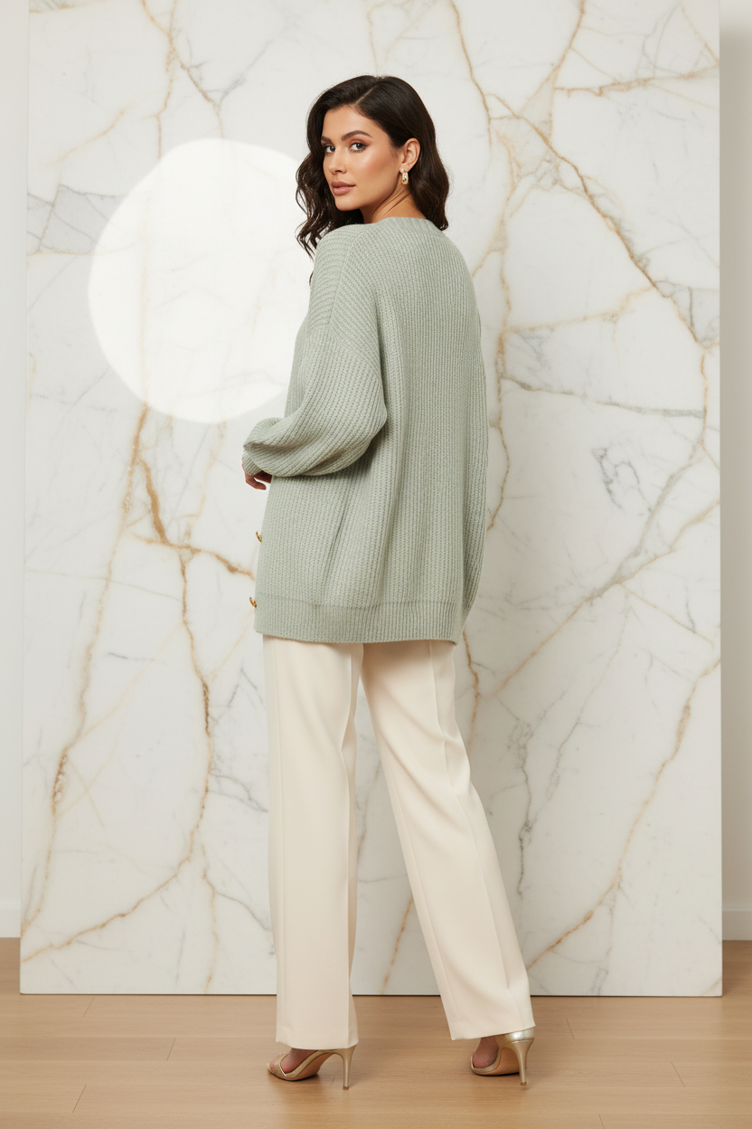 Pale Green Cardigan Marble - Back View