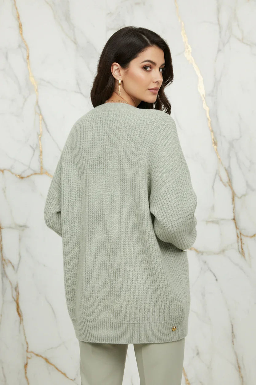 Pale Green Cardigan Marble - Back View