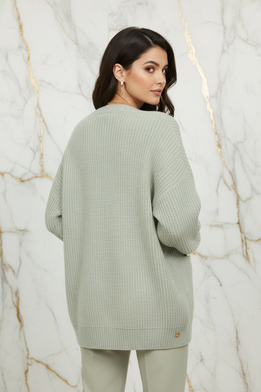 Pale Green Cardigan Marble - Back View