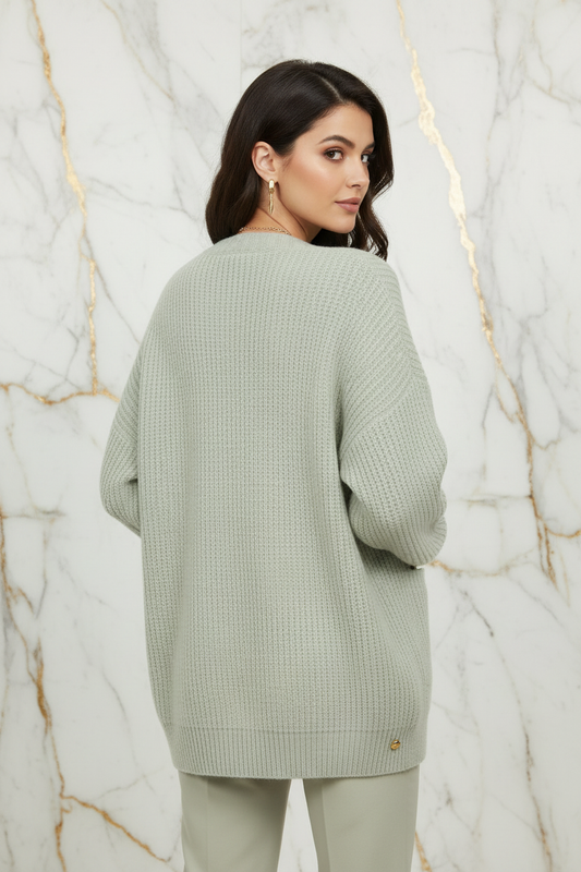 Pale Green Cardigan Marble - Back View