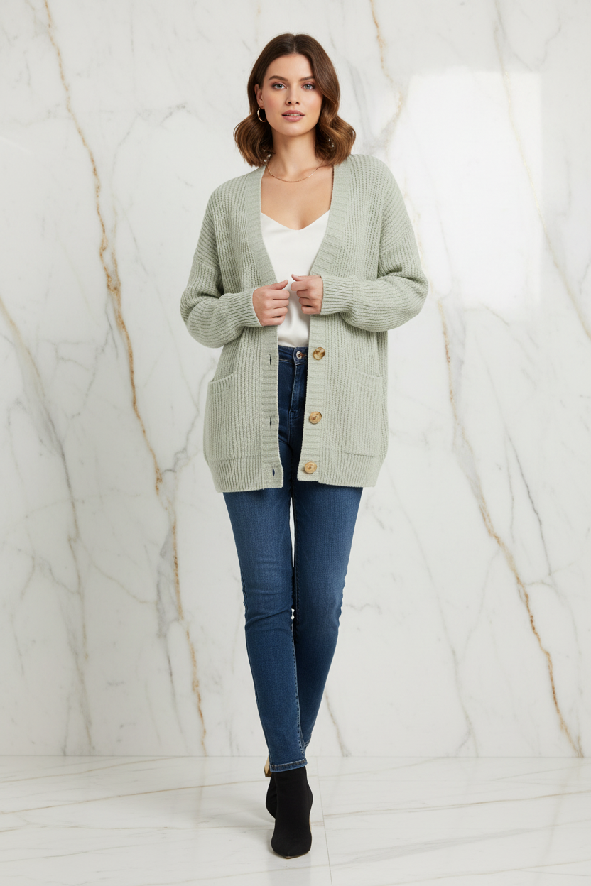 Pale Green Cardigan Marble - Front View