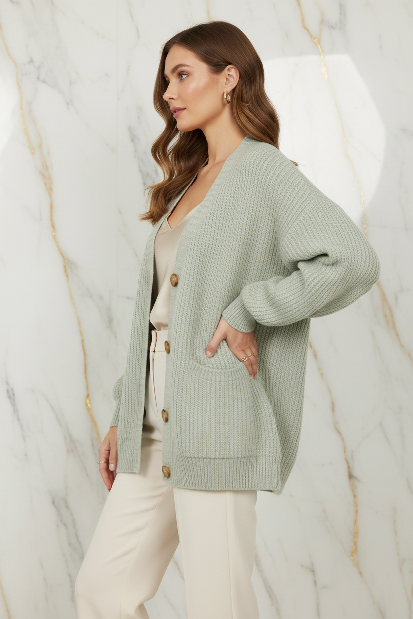 Pale Green Cardigan Marble - Side View