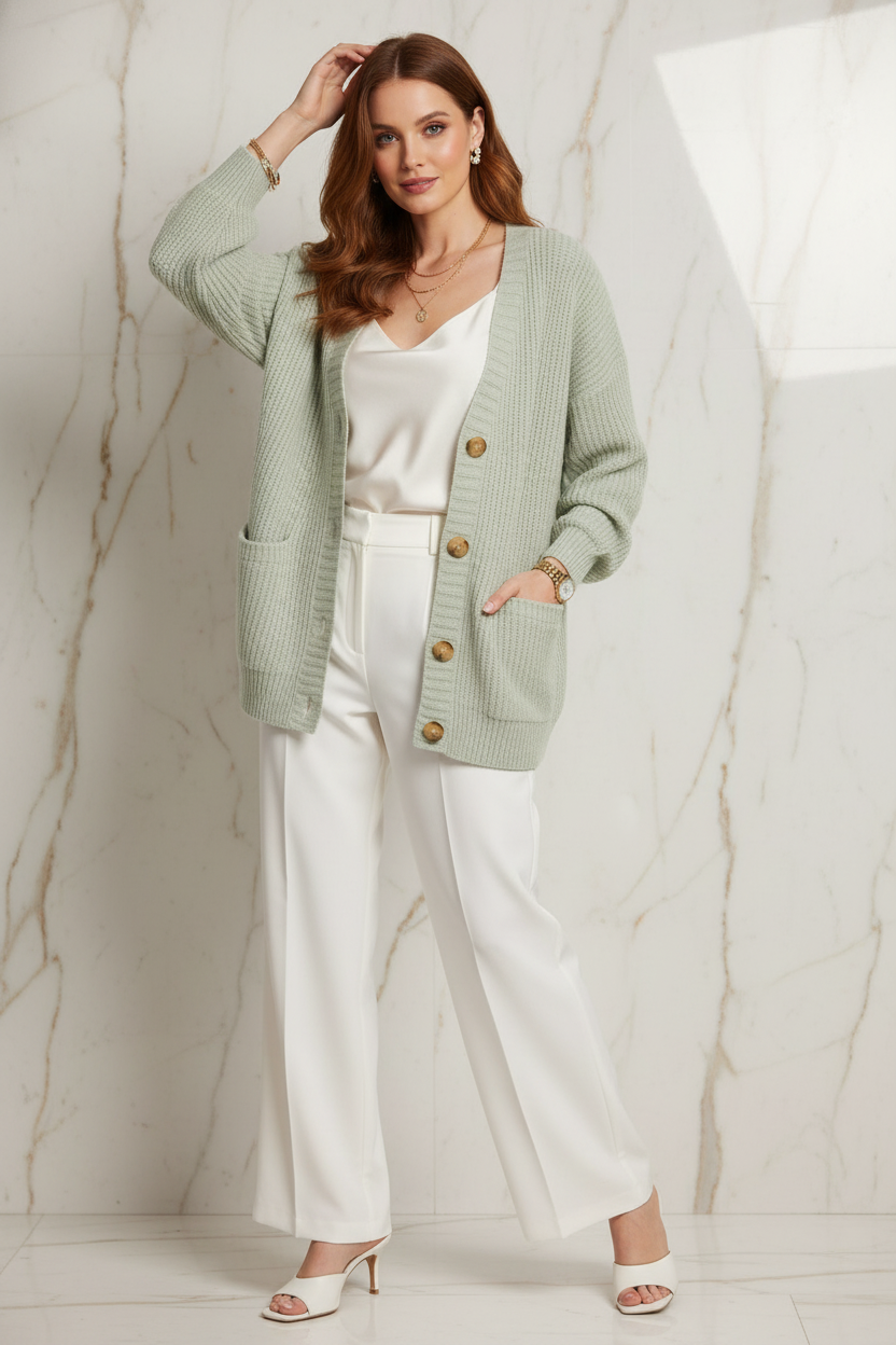 Pale Green Cardigan Marble - Three-Quarter View