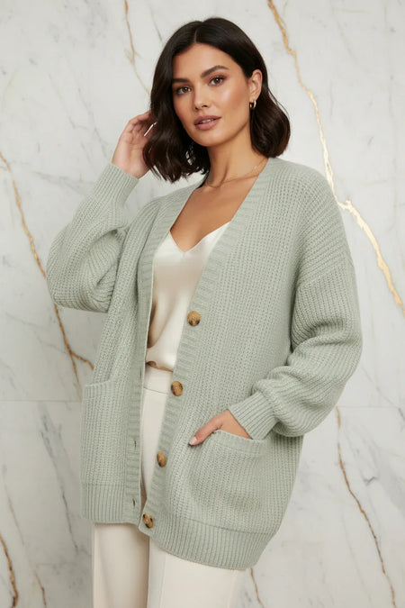 Pale Green Cardigan Marble - Three-Quarter View