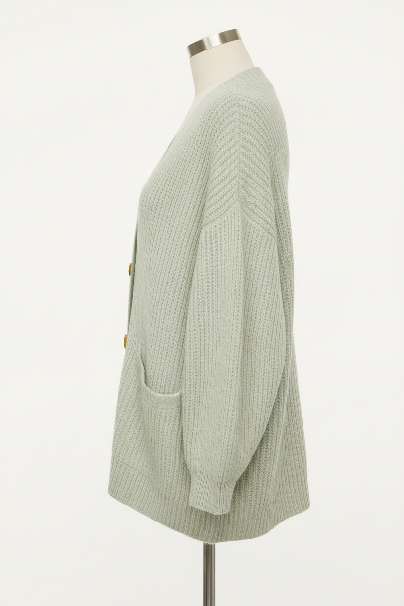 Pale Green Cardigan - Side Profile Studio