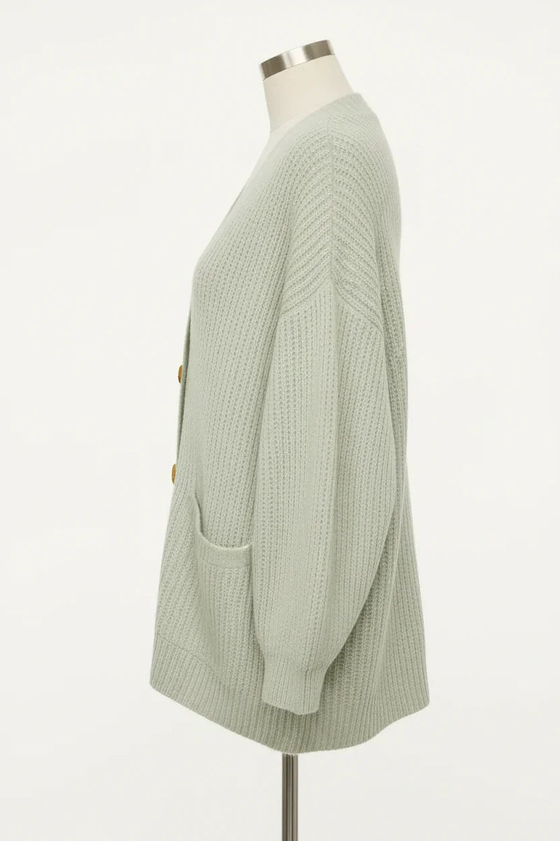 Pale Green Cardigan - Side Profile Studio
