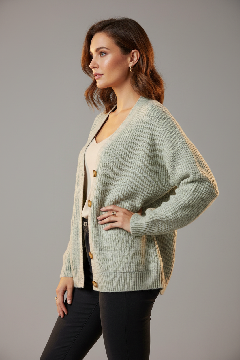 Pale Green Cardigan - Side View