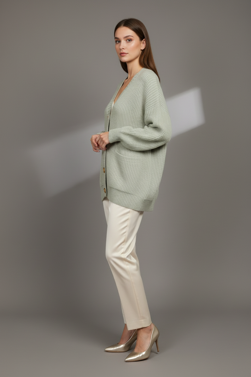 Pale Green Cardigan Studio - Side View