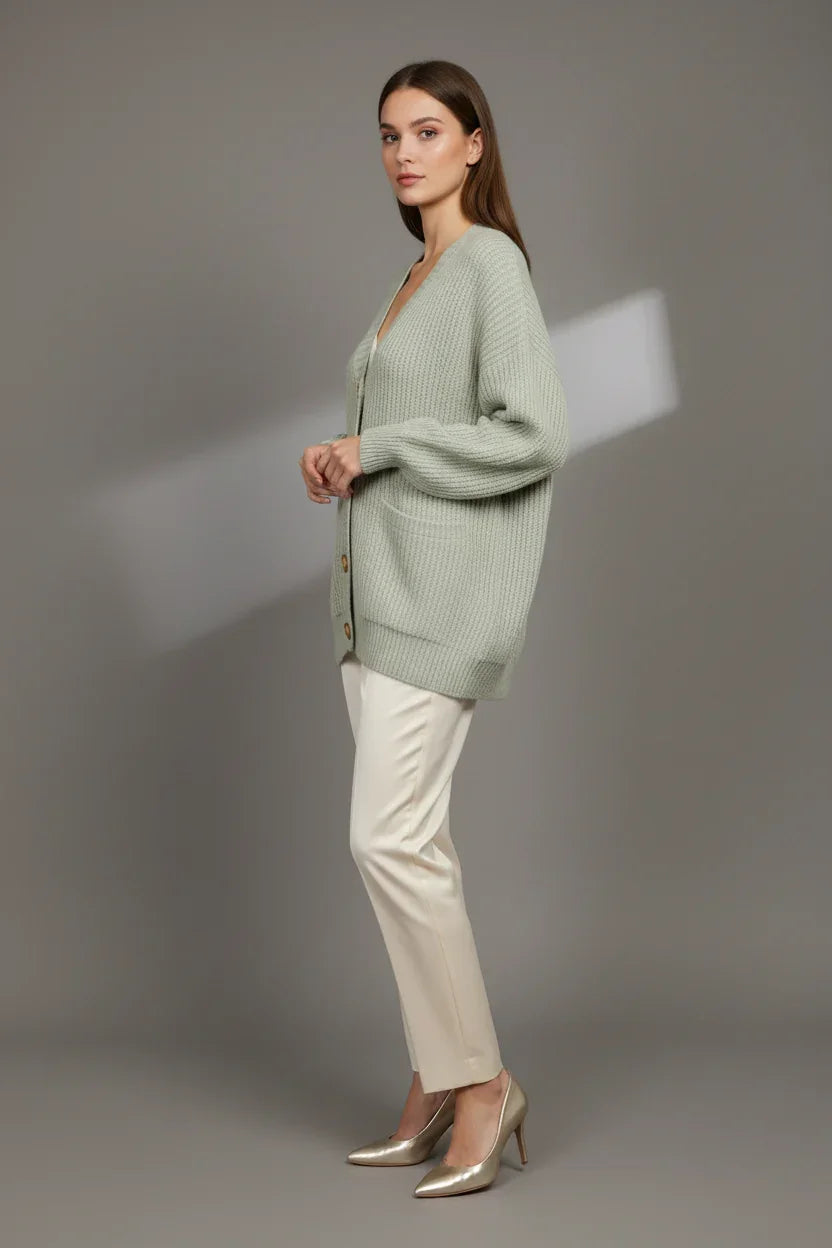 Pale Green Cardigan Studio - Side View