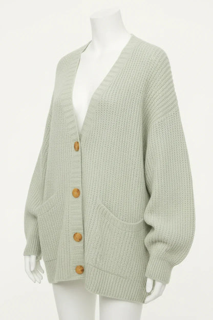 Pale Green Cardigan - Three-Quarter View Studio