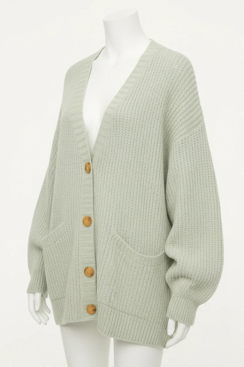 Pale Green Cardigan - Three-Quarter View Studio