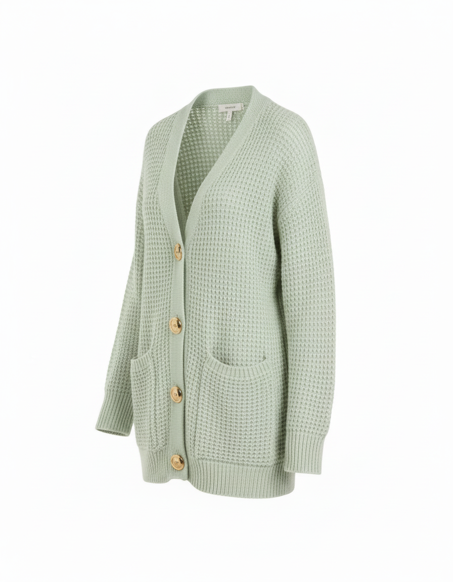 Pale Green Cardigan - Three-Quarter View
