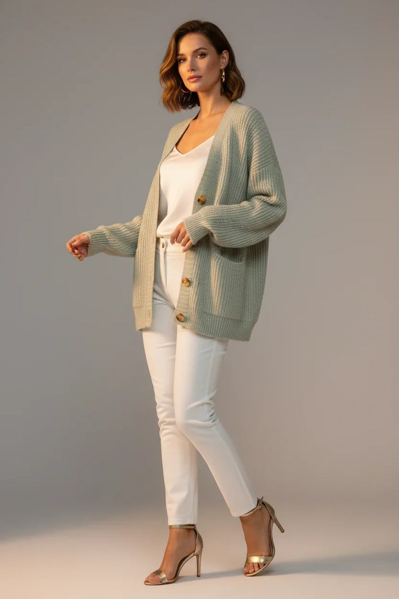 Pale Green Cardigan - Three-Quarter View