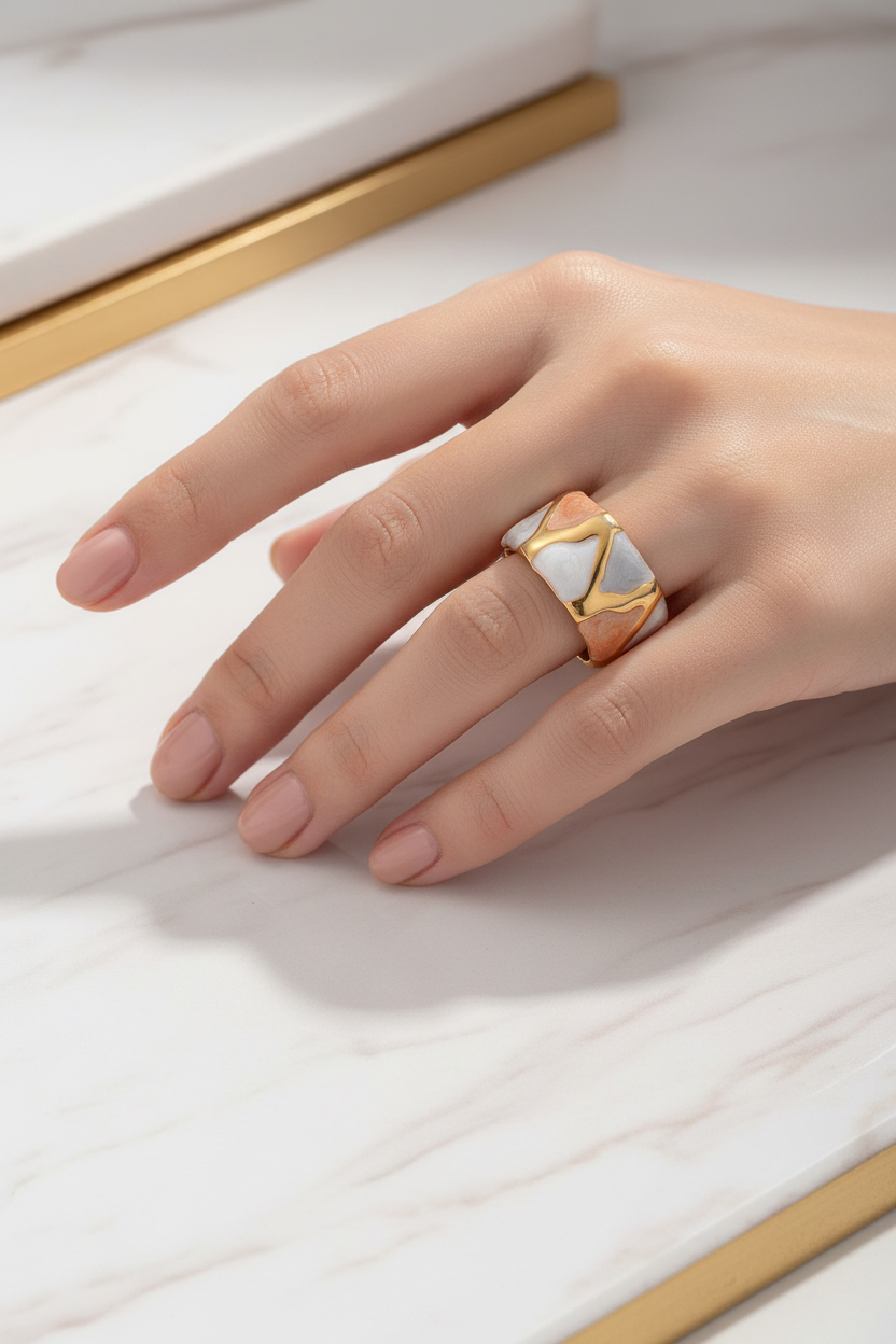 Peach Ring Hand on Marble