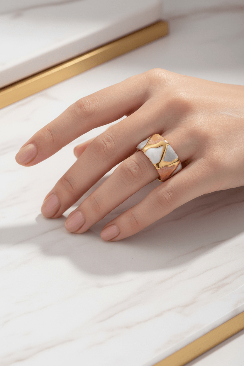 Peach Ring Hand on Marble