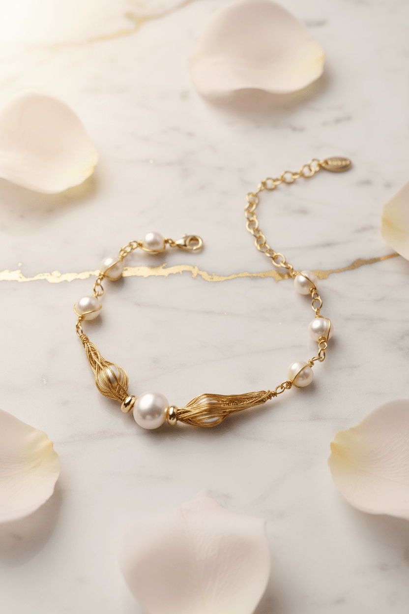 Pearl Bracelet Flat Lay