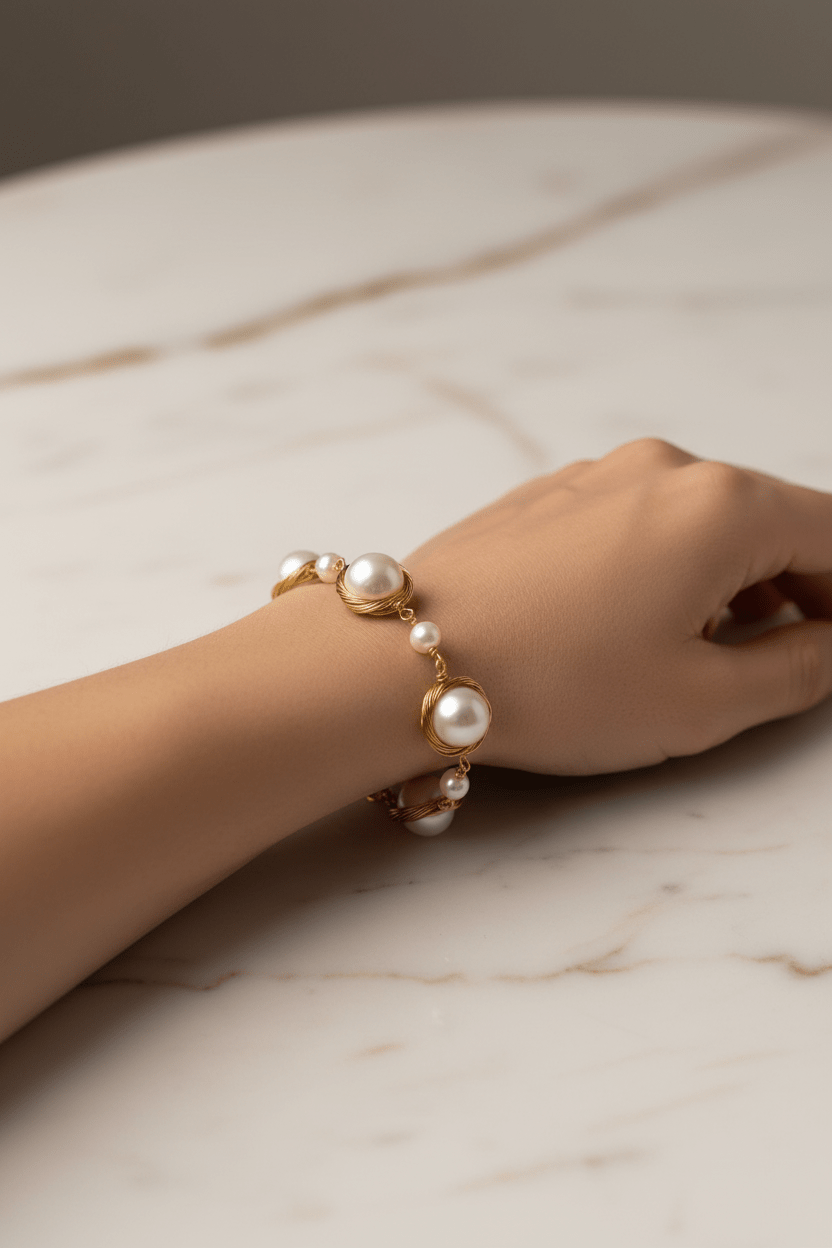 Pearl Bracelet - Side Angle Marble
