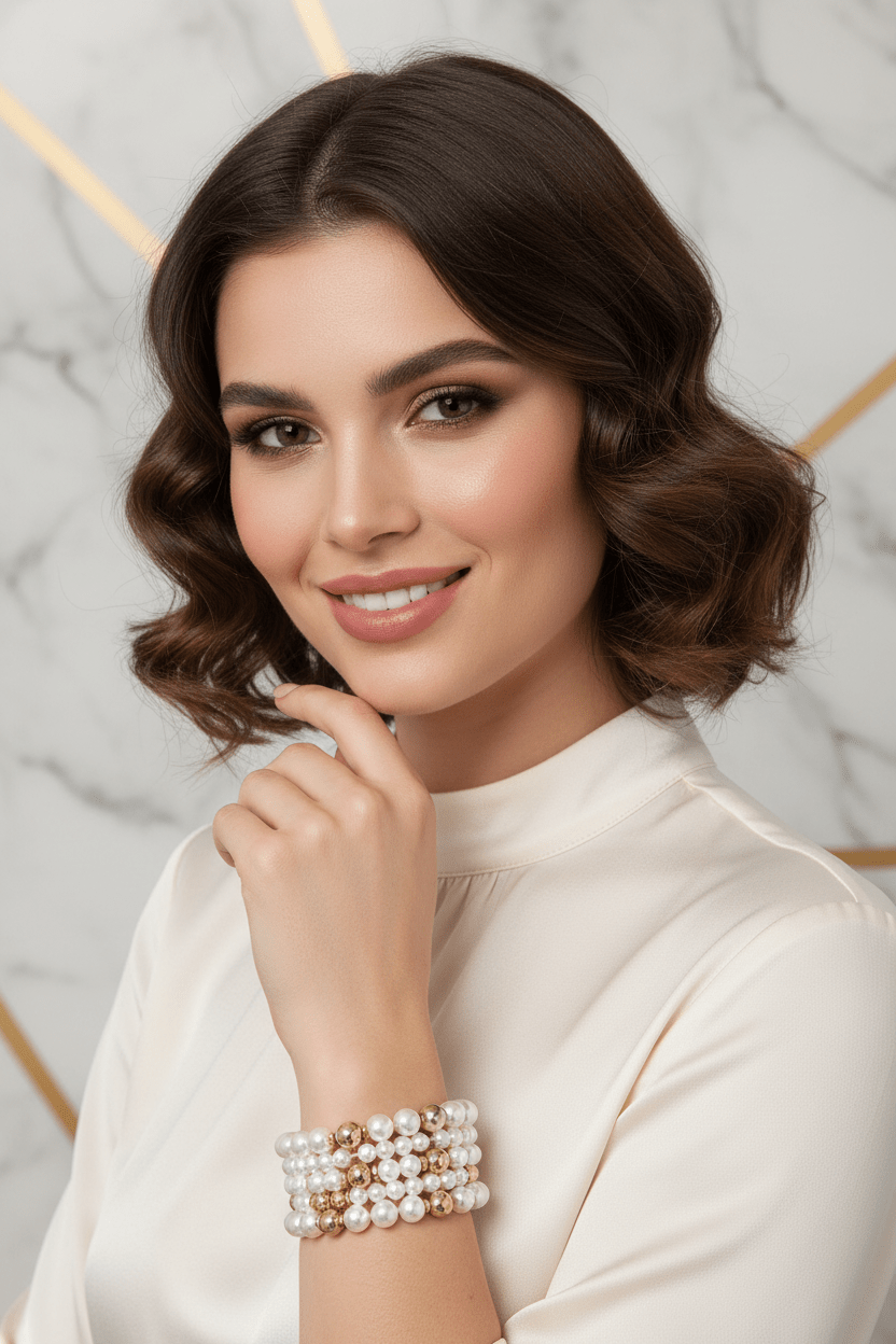 Pearl Bracelets with Model Face - Shot 1