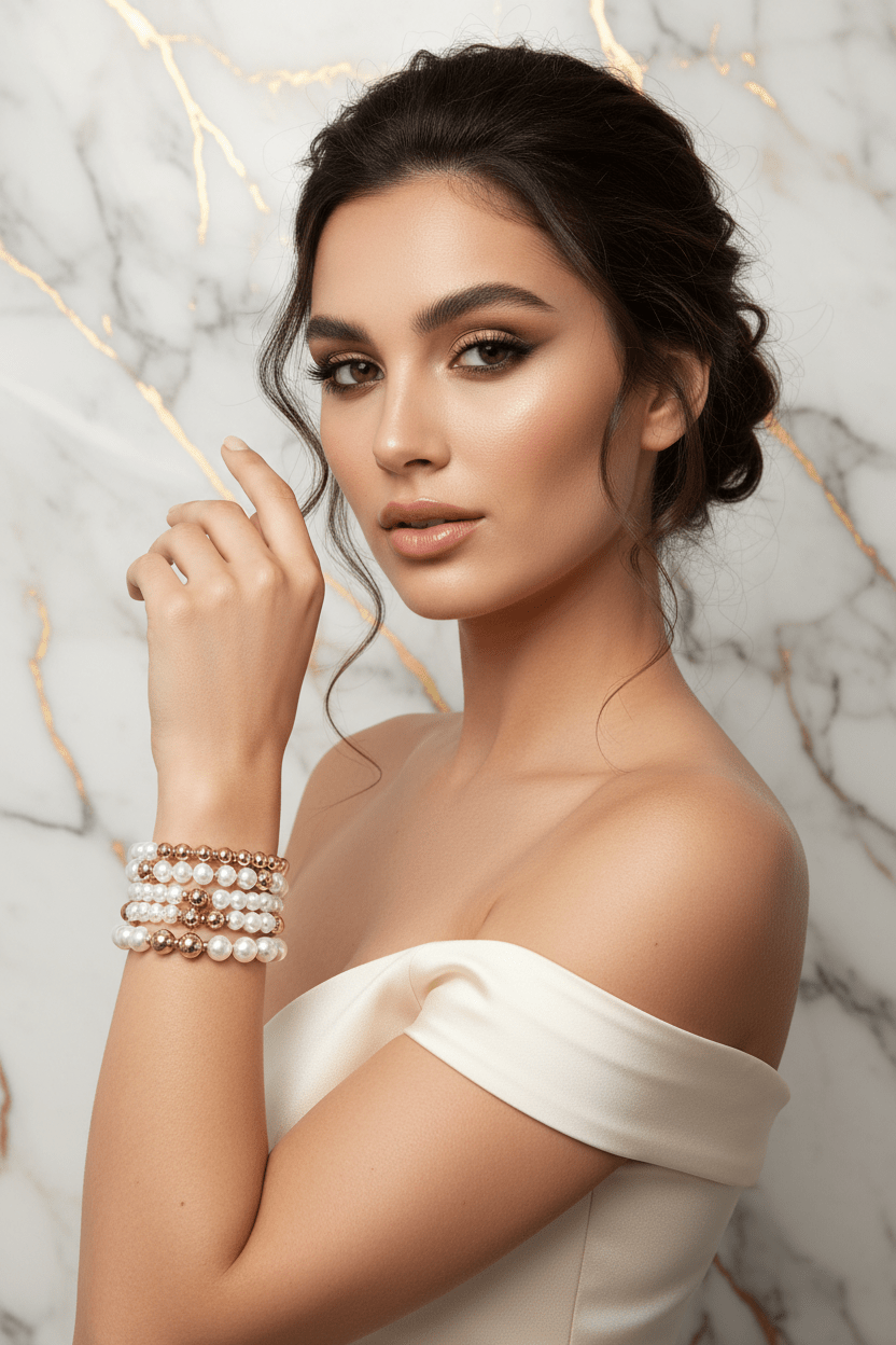 Pearl Bracelets with Model Face - Shot 2