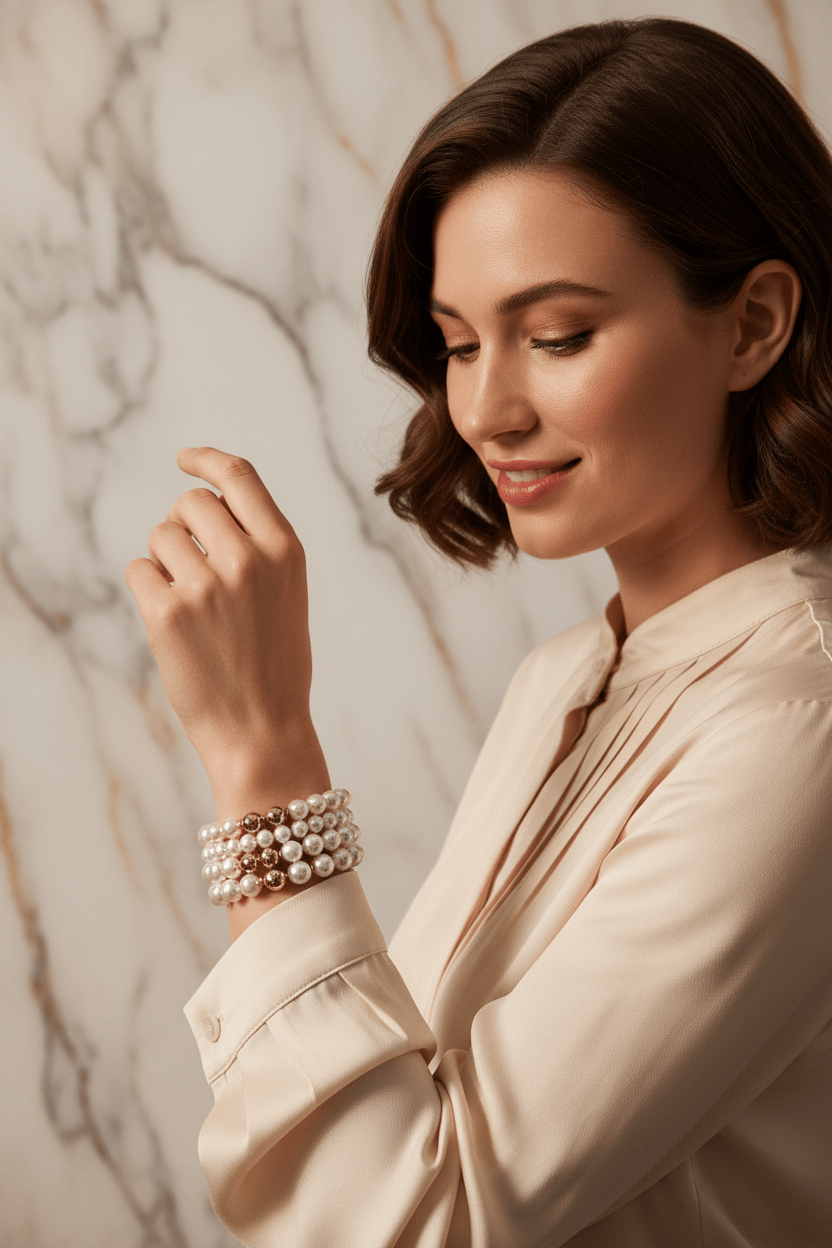 Pearl Bracelets with Model Face - Shot 3