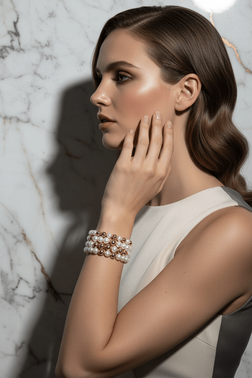 Pearl Bracelets with Model Face - Shot 5