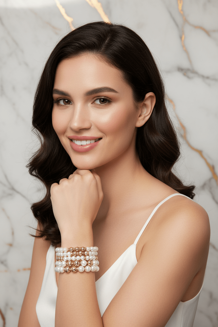 Pearl Bracelets with Model Face - Shot 6