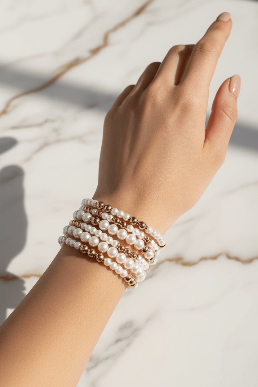 Pearl & Gold Bracelets - Shot 2