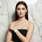 Perfectly styled straight hair - graceful pose