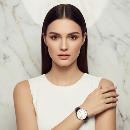 Perfectly styled straight hair - graceful pose