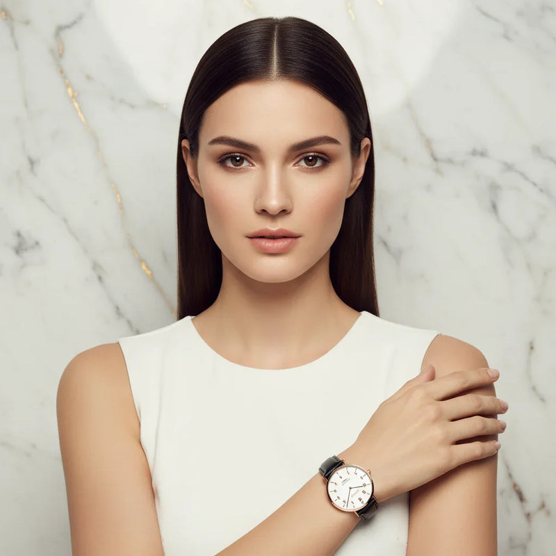 Perfectly styled straight hair - graceful pose