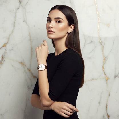 Perfectly styled straight hair - graceful pose