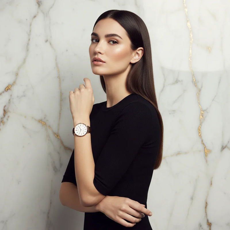 Perfectly styled straight hair - graceful pose