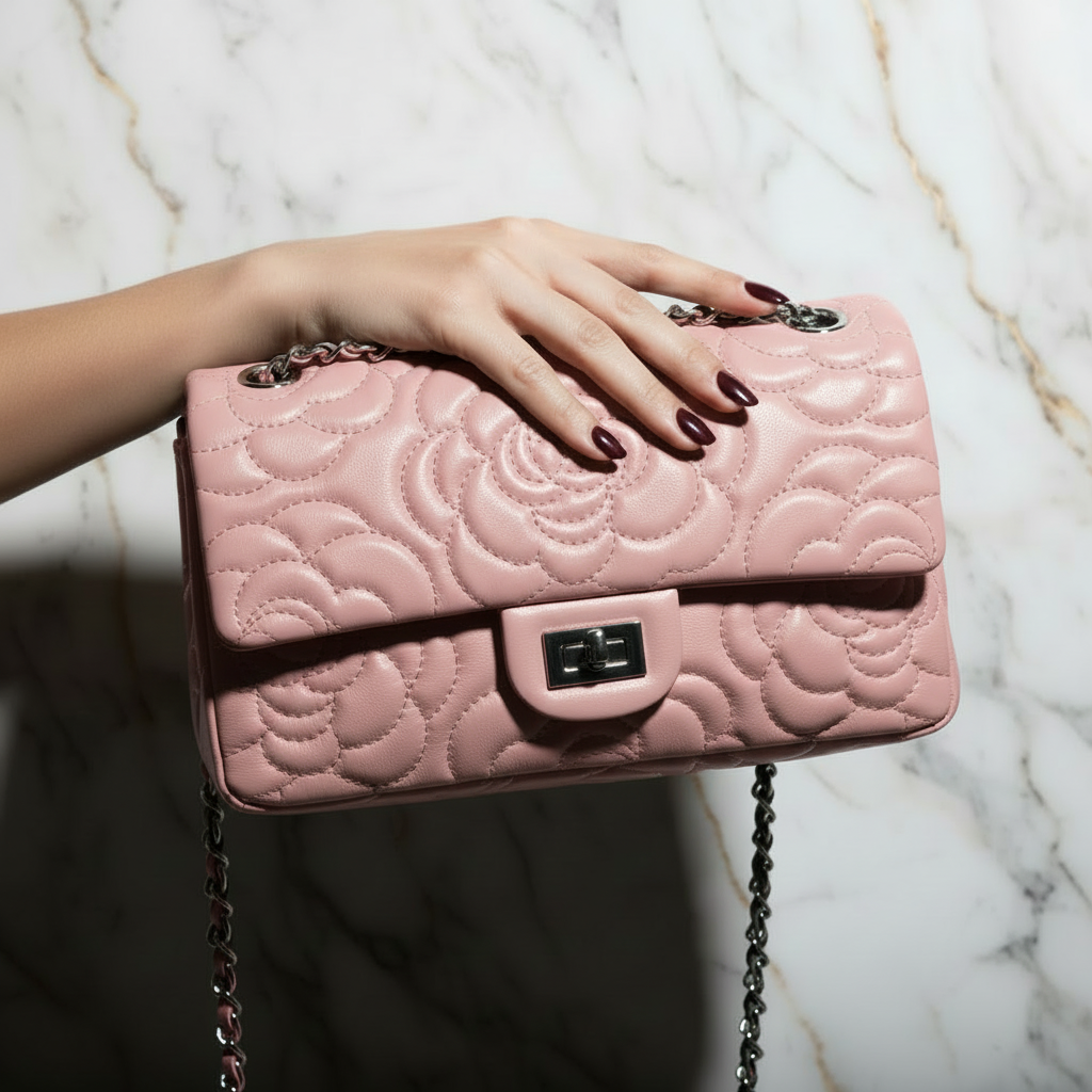 Pink bag - hand marble view