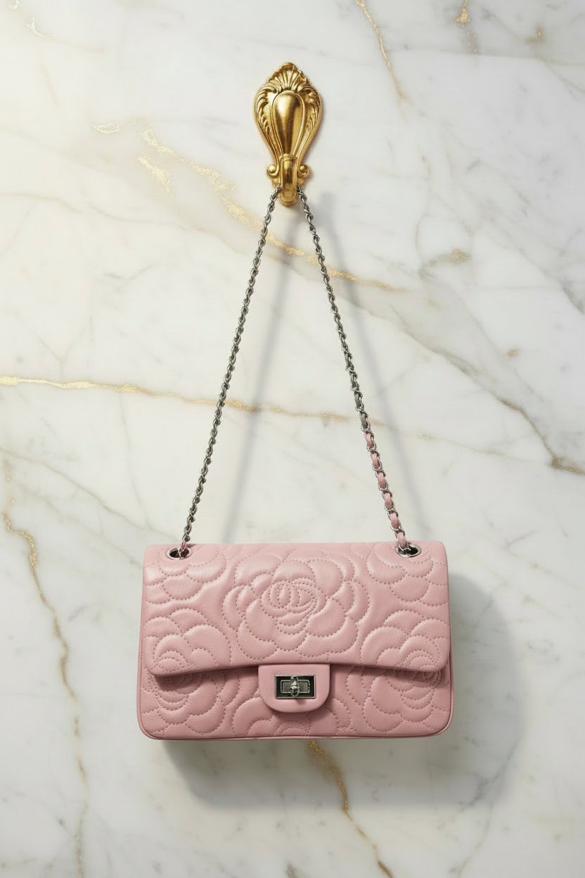 Pink bag - hanging on gold hook