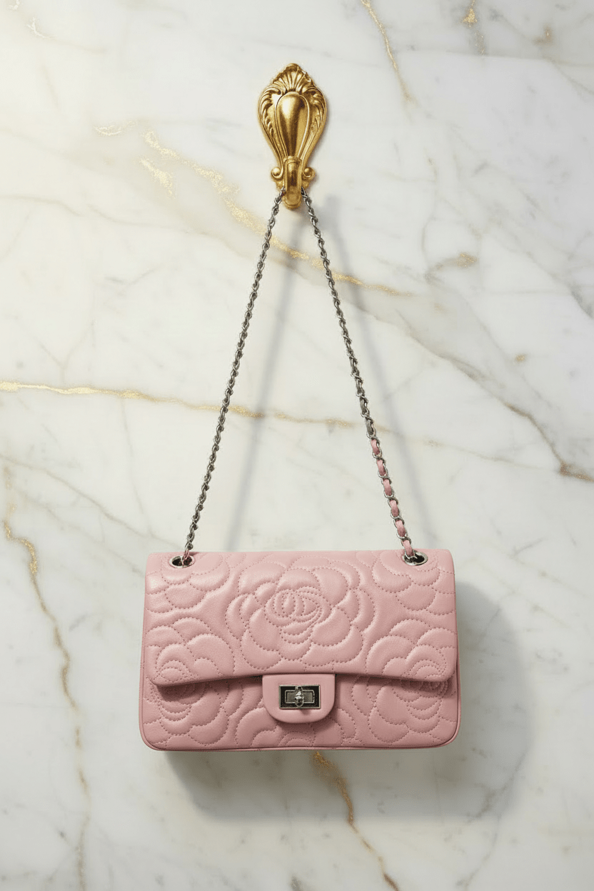 Pink bag - hanging on gold hook