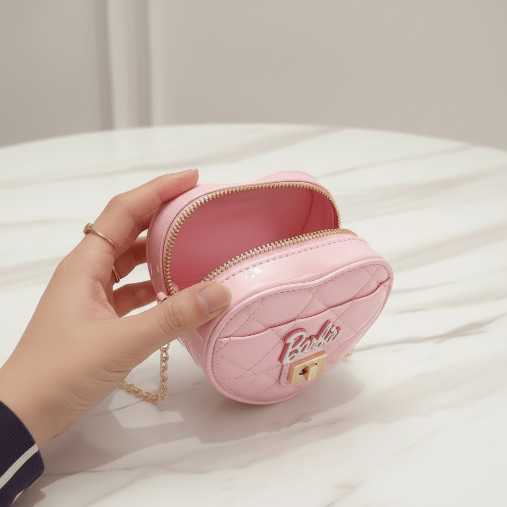 Pink bag - opened by hand pink interior