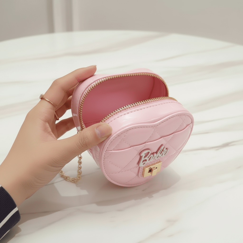 Pink bag - opened front gold ring hand