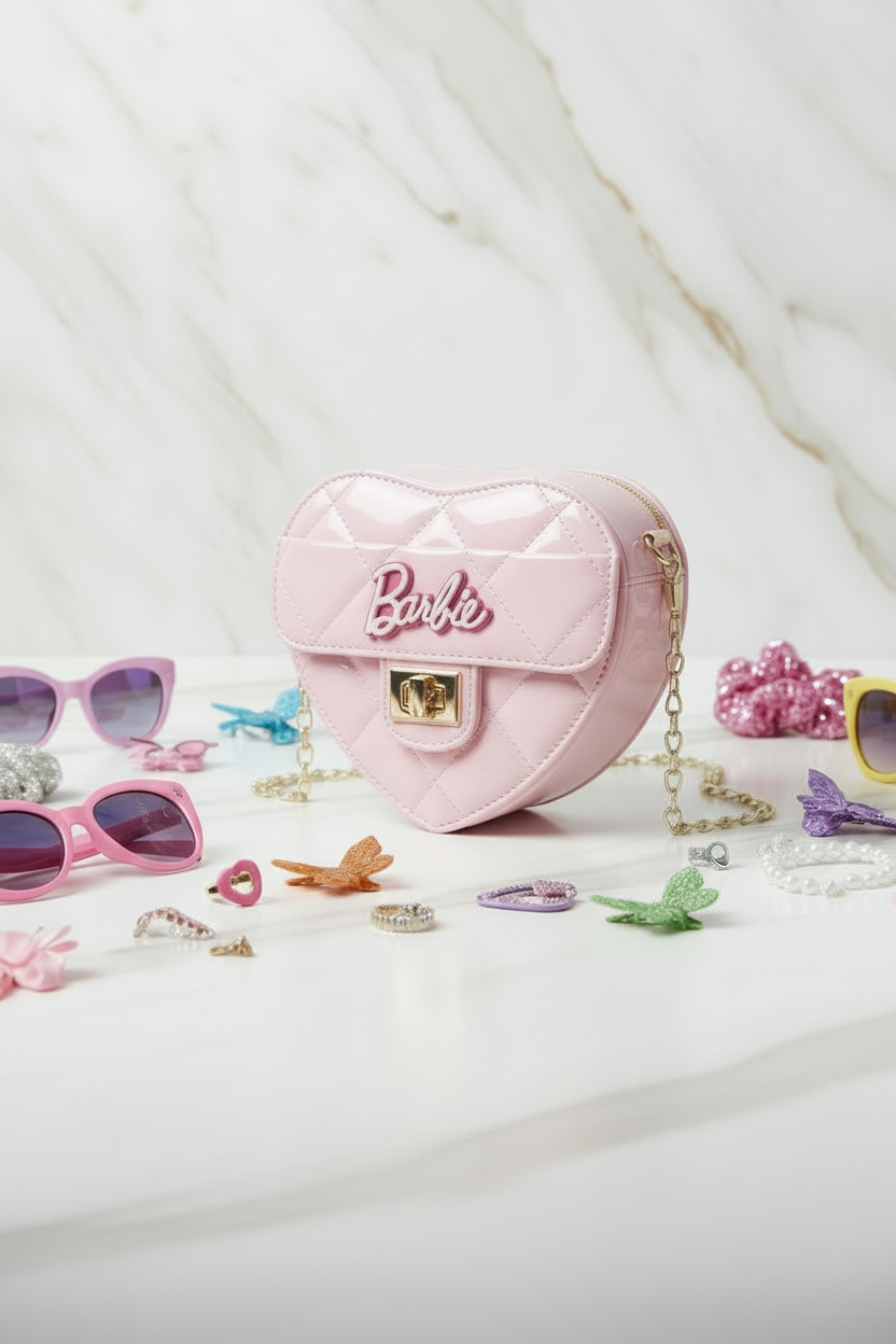 Pink bag - side angle with accessories 2