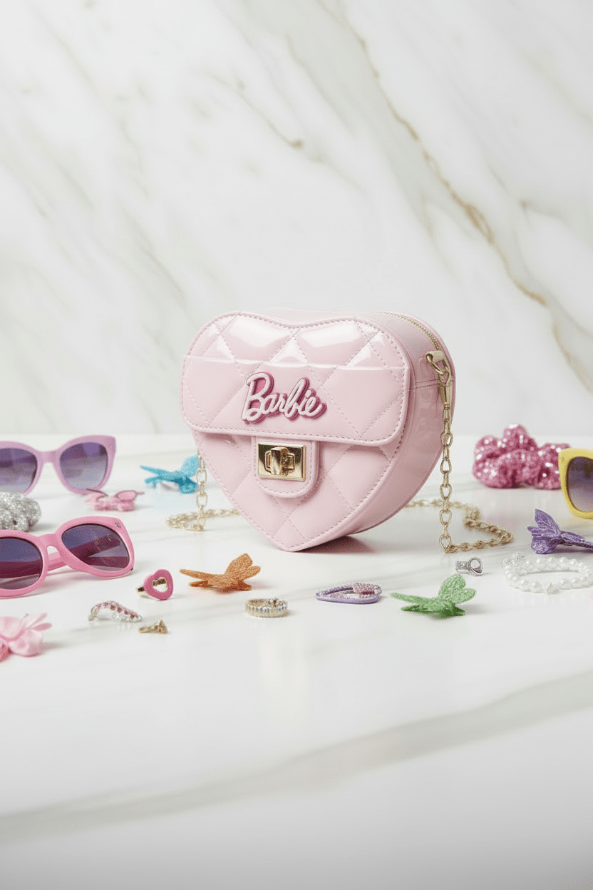 Pink bag - side angle with accessories 2