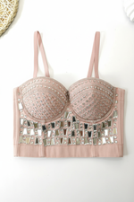 Pink Crystal Bustier Top - Front Flat Lay