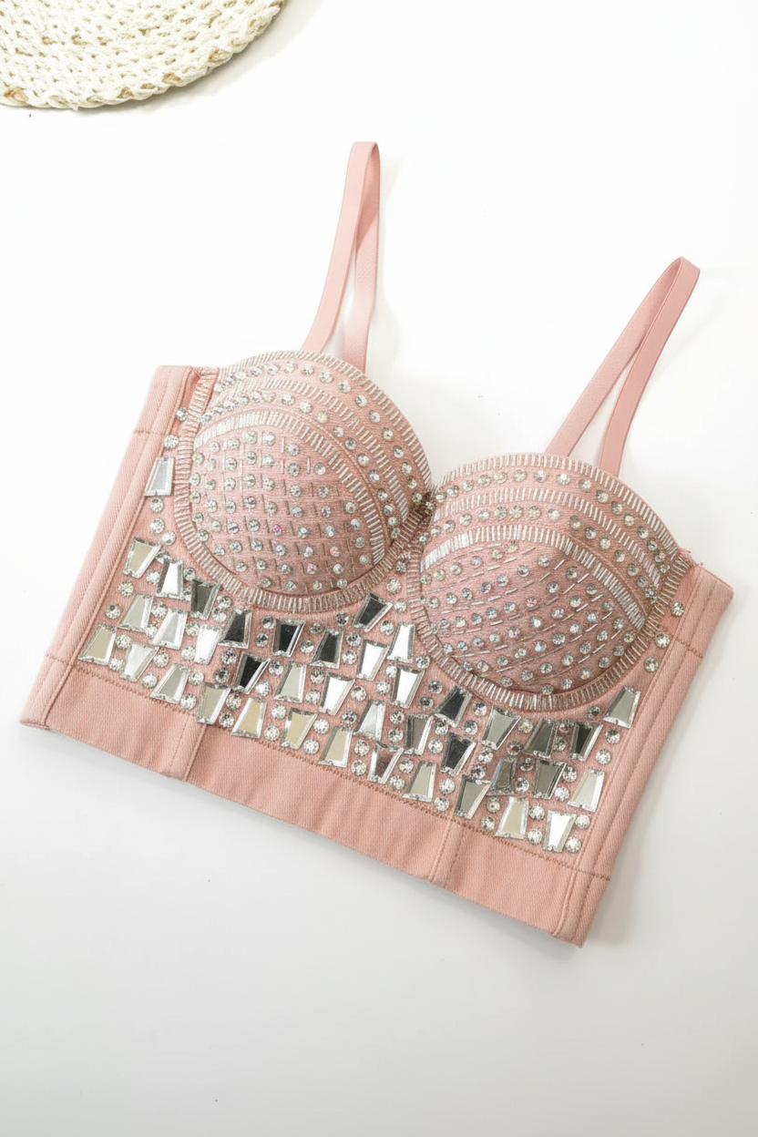Pink Crystal Bustier Top - Side Flat Lay