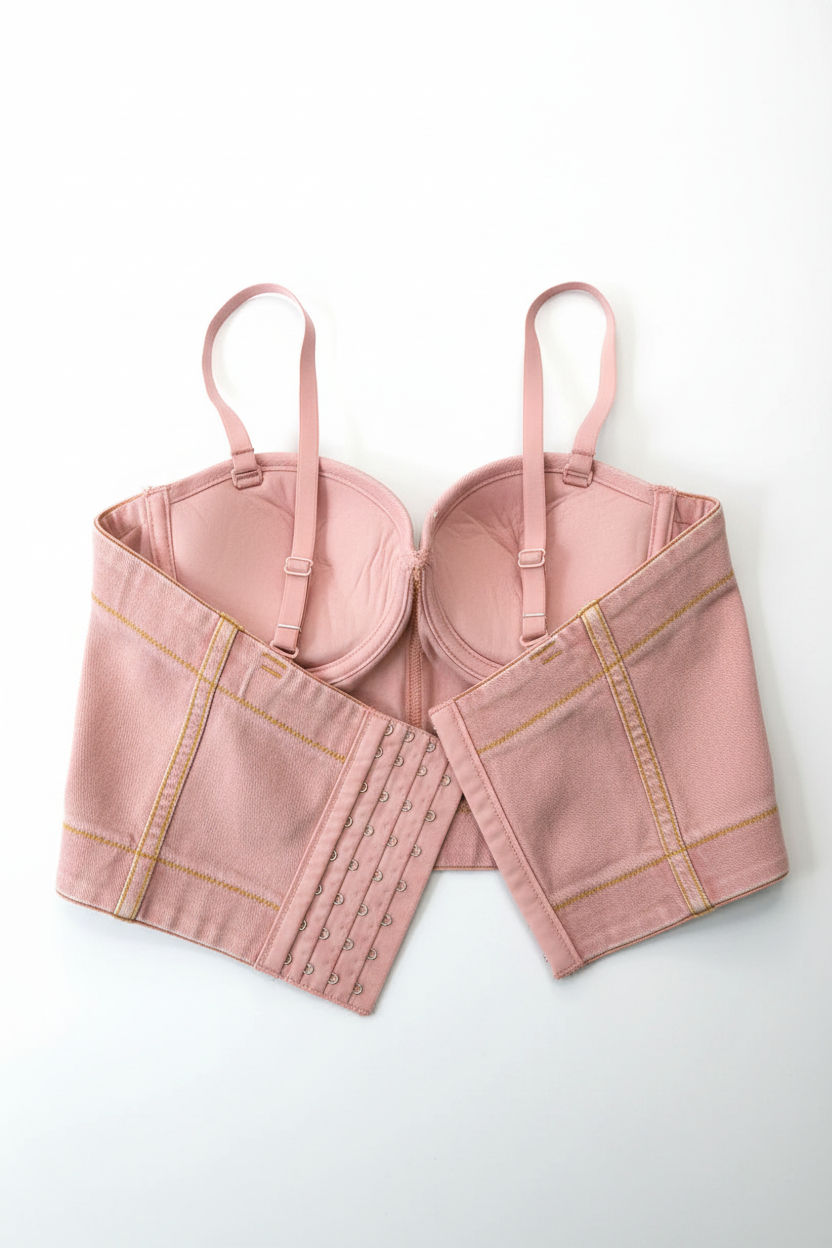 Pink Denim Bustier Top - Back View Flat Lay