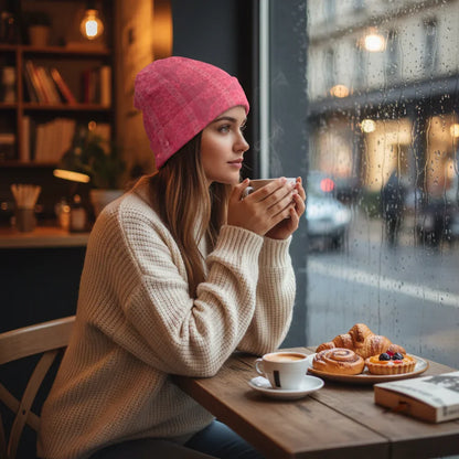 Pink Floral Knitted Hat - Café Scene