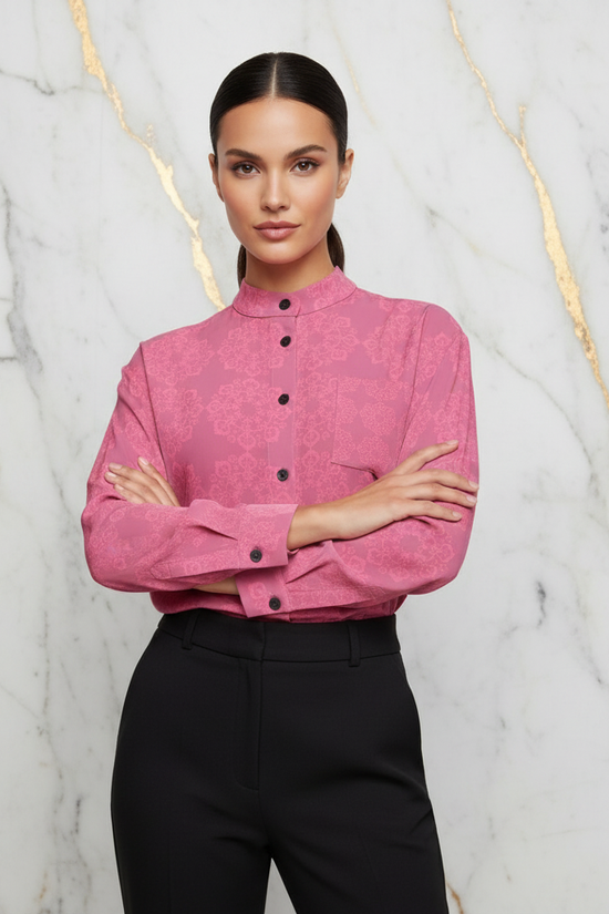 Pink Floral Shirt - Arms Crossed